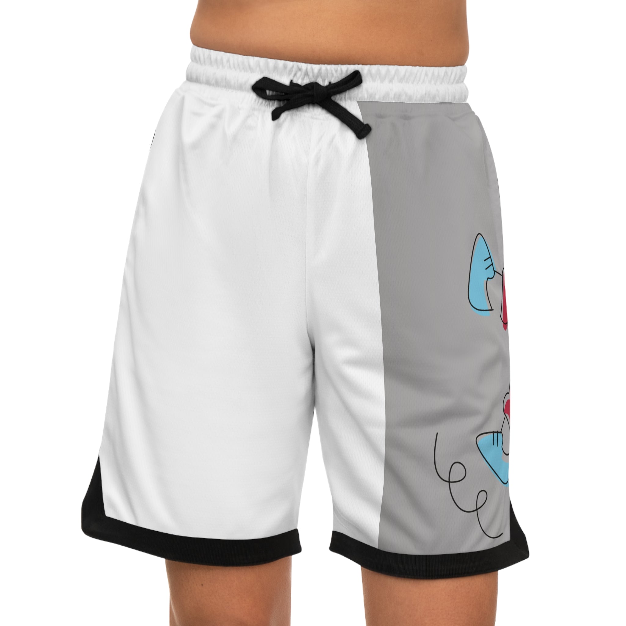 Basketball Shorts — 'Kiss mi rass' Cartoon Graphic Ribbed Athletic Shorts