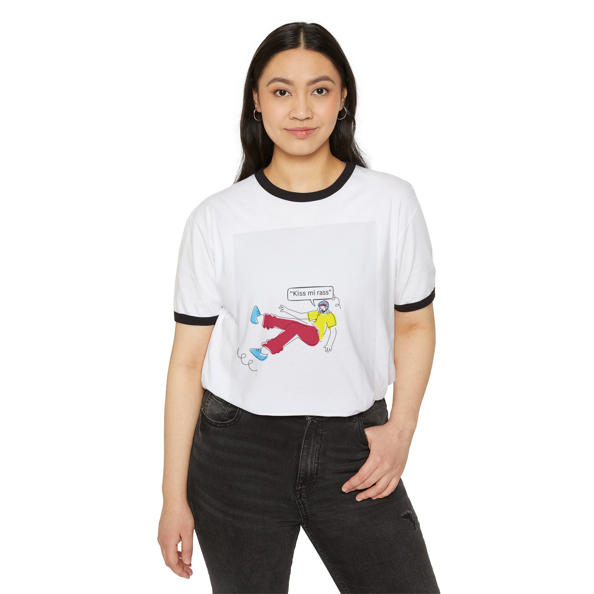 “Kiss Mi Rass” Graphic Ringer T-Shirt — Funny Relatable Mental Health Tee